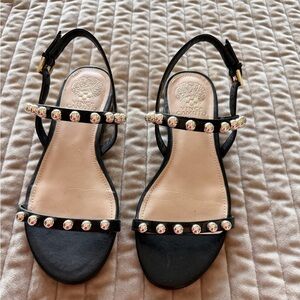 Vince Camuto Black Sandals with Gold Embellishments